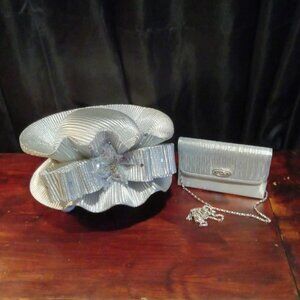 Special Occasion Hat with Matching Handbag Metallic Silver by Mrs. Divine